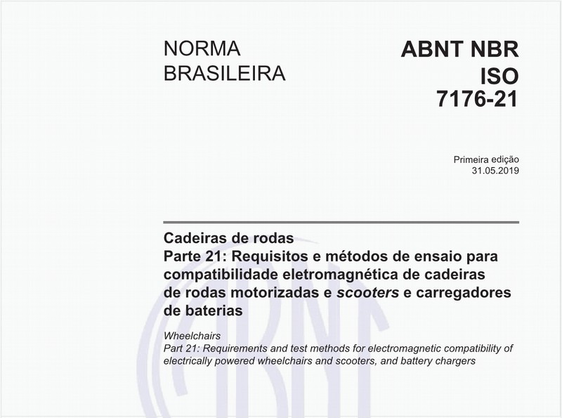 Cadeiras de rodas - Parte 21: Requisitos e métodos de ensaio para compatibilidade eletromagnética de cadeiras de rodas motorizadas e scooters e carregadores de baterias