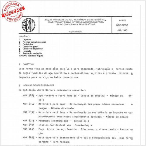Peças fundidas de aço ferrítico e martensítico, sujeitas a pressão interna, adequadas para serviço em baixa temperatura