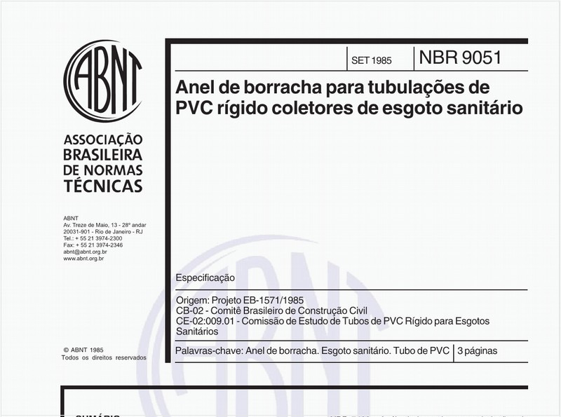 Anel de borracha para tubulações de PVC rígido coletores de esgoto sanitário - Especificação