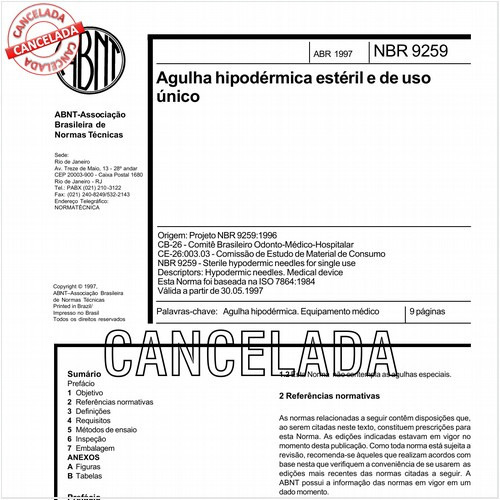 Agulha hipodérmica estéril e de uso único