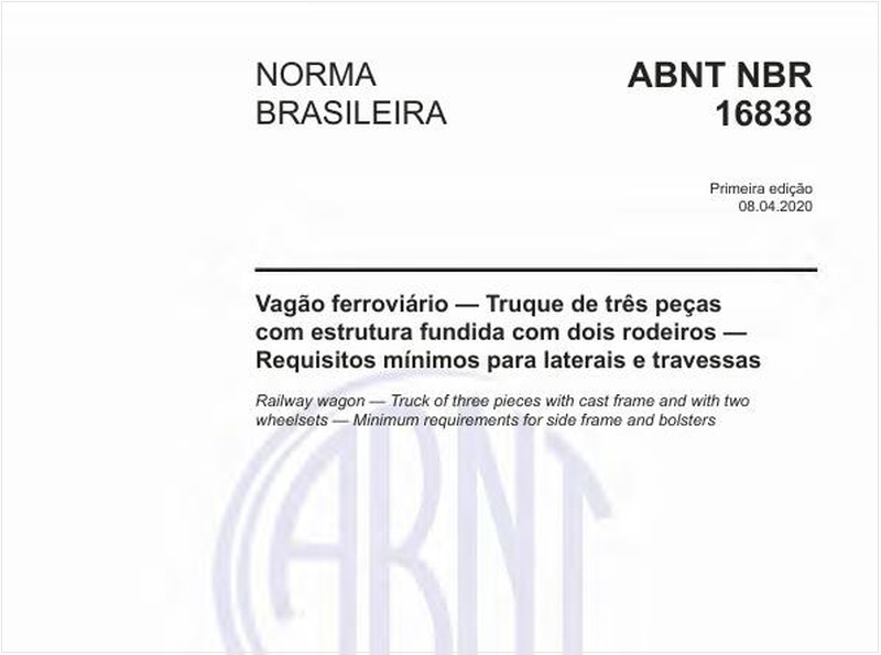 Vagão ferroviário — Truque de três peças com estrutura fundida com dois rodeiros — Requisitos mínimos para laterais e travessas