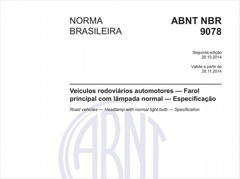 Veículos rodoviários automotores - Farol principal com lâmpada normal - Especificação