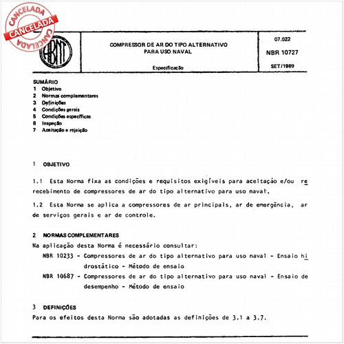 Compressor de ar tipo alternativo para uso naval