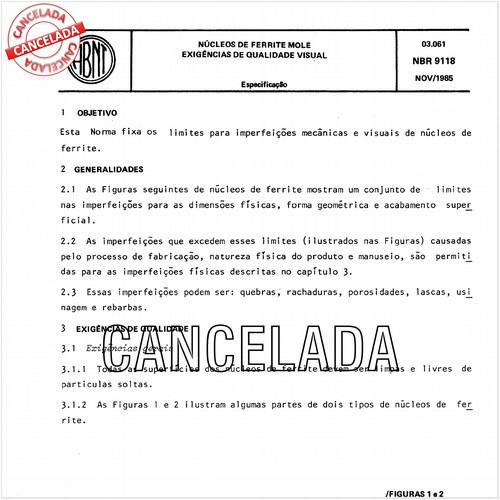 Núcleos de ferrite mole - Exigências de qualidade visual