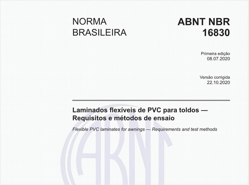 Laminados flexíveis de PVC para toldos - Requisitos e métodos de ensaio