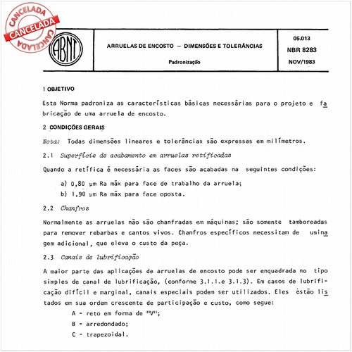 Arruelas de encosto - Dimensões e tolerâncias