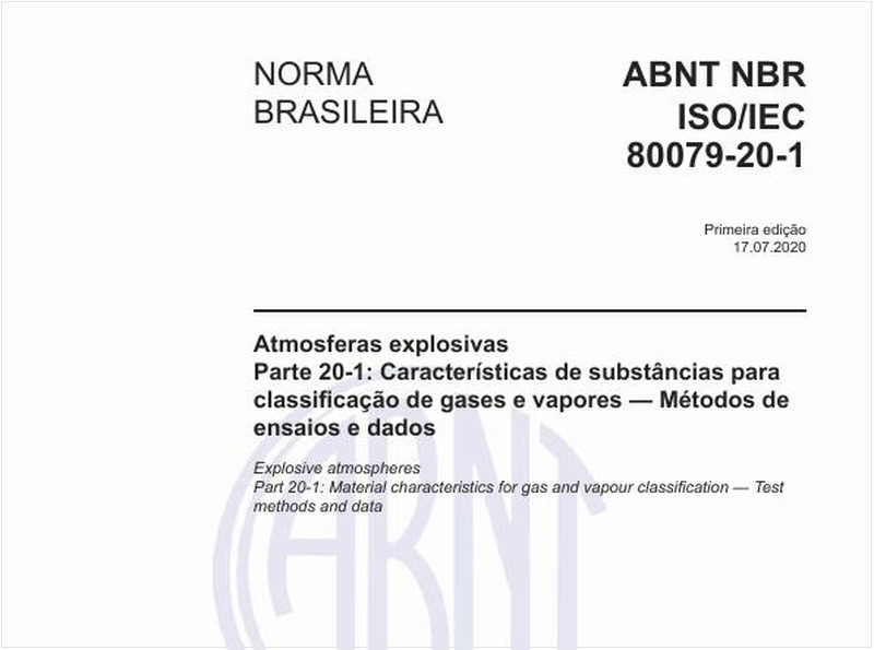 Atmosferas explosivas - Parte 20-1: Características de substâncias para classificação de gases e vapores — Métodos de ensaios e dados
