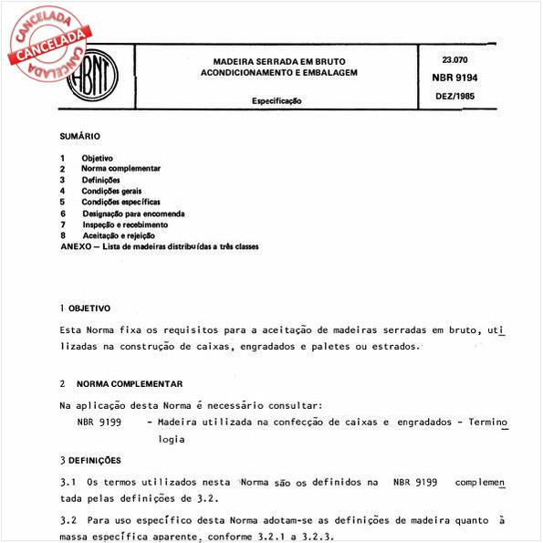 Madeira serrada em bruto - Acondicionamento e embalagem