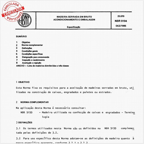 Madeira serrada em bruto - Acondicionamento e embalagem