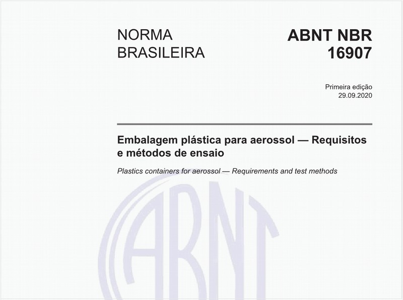Embalagem plástica para aerossol — Requisitos e métodos de ensaio
