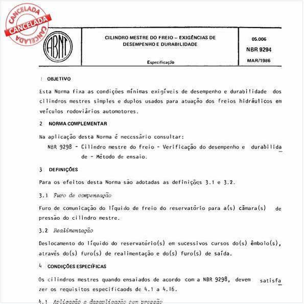Cilindro mestre do freio - Exigências de desempenho e durabilidade