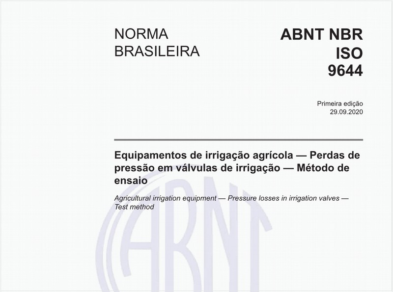 Equipamentos de irrigação agrícola — Perdas de pressão em válvulas de irrigação — Método de ensaio