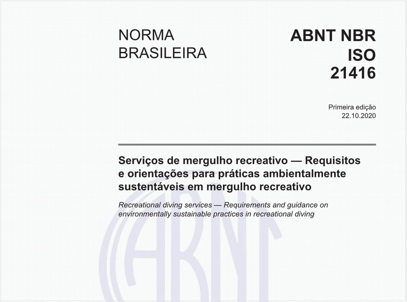 Serviços de mergulho recreativo — Requisitos e orientações para práticas ambientalmente sustentáveis em mergulho recreativo