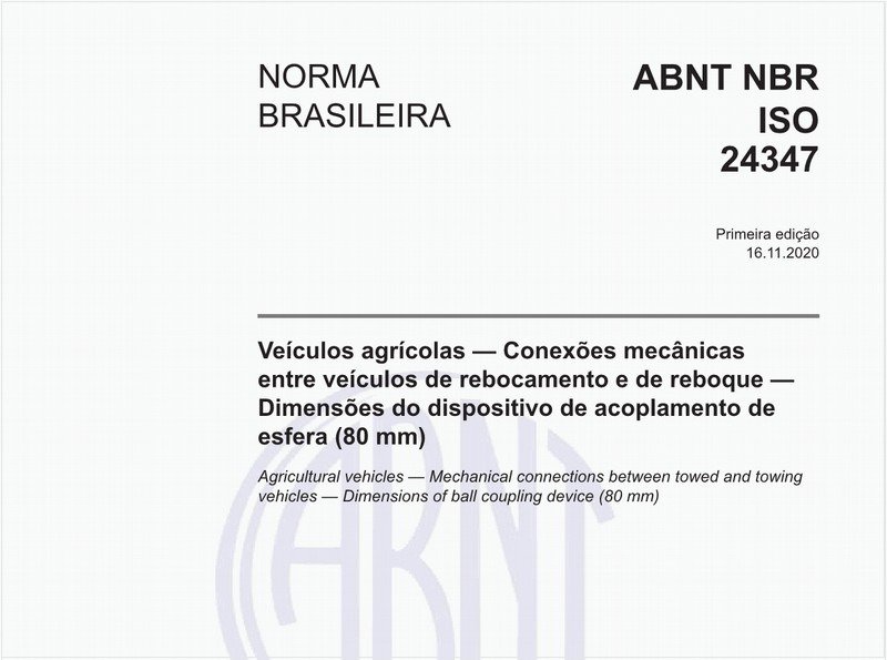 Veículos agrícolas - Conexões mecânicas entre veículos de rebocamento e de reboque - Dimensões do dispositivo de acoplamento de esfera (80 mm)