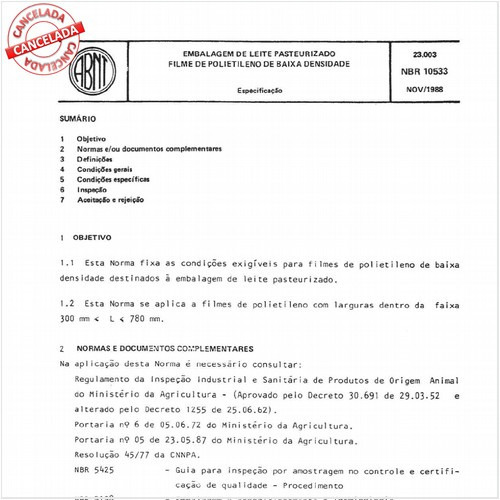 Embalagem de leite pasteurizado - Filme de polietileno de baixa densidade