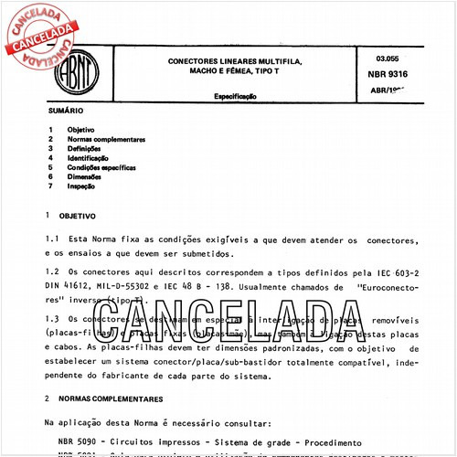 Conectores lineares multifila, macho e fêmea, tipo T