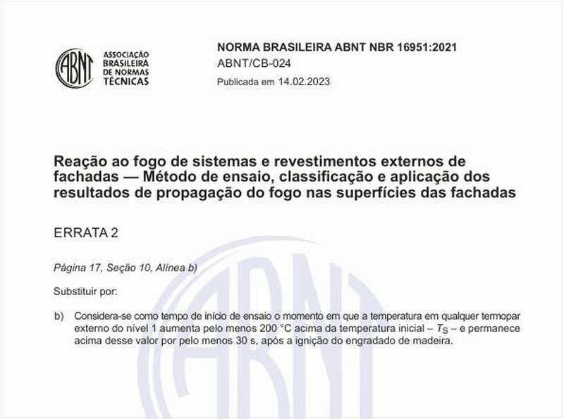 Reação ao fogo de sistemas e revestimentos externos de fachadas - Método de ensaio, classificação e aplicação dos resultados de propagação do fogo nas superfícies das fachadas