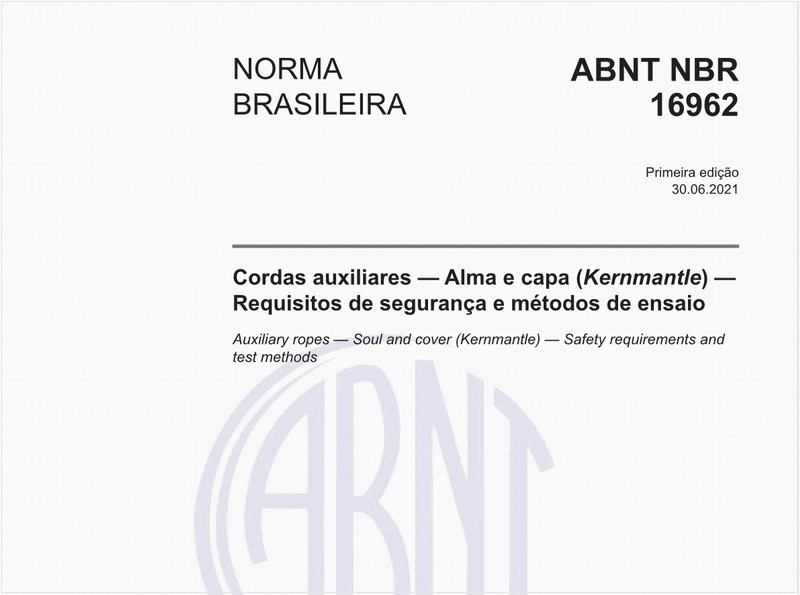 Cordas auxiliares - Alma e capa (Kernmantle) - Requisitos de segurança e métodos de ensaio