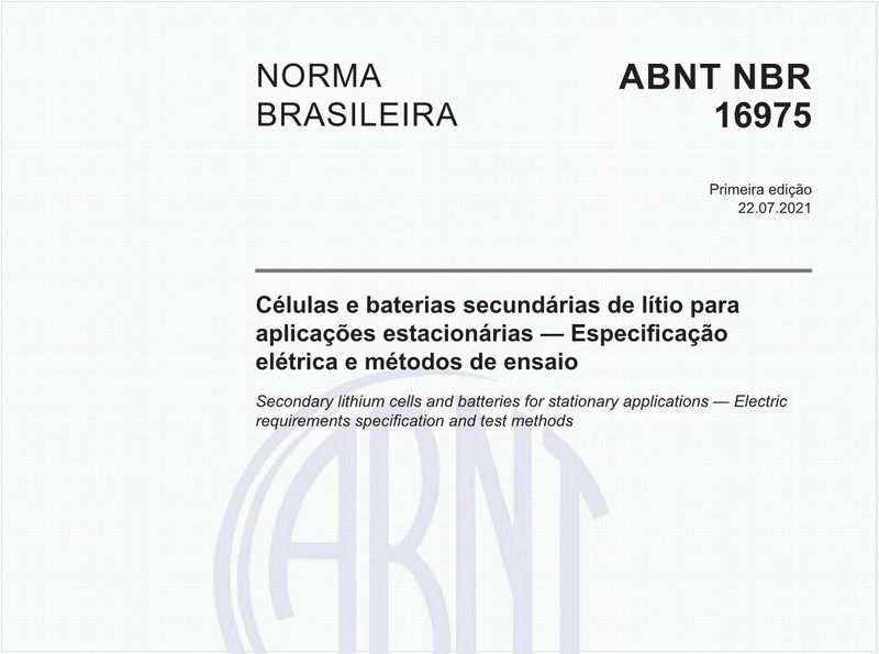 Células e baterias secundárias de lítio para aplicações estacionárias - Especificação elétrica e métodos de ensaio