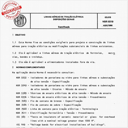 Linhas aéreas de tração elétrica - Disposições gerais