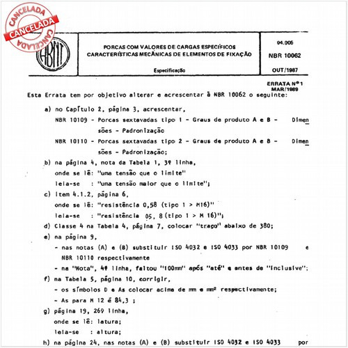 Porcas com valores de cargas específicas - Características mecânicas dos elementos de fixação