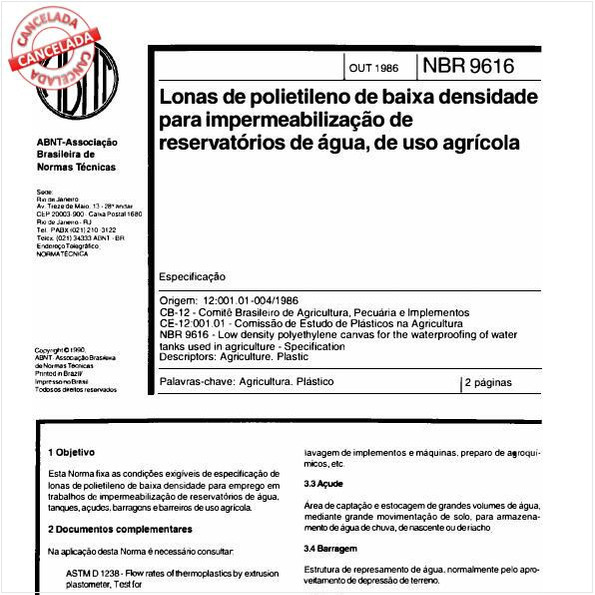 Lonas de polietileno de baixa densidade para impermeabilização de reservatórios de água, de uso agrícola