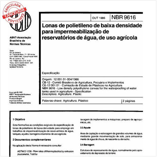 Lonas de polietileno de baixa densidade para impermeabilização de reservatórios de água, de uso agrícola