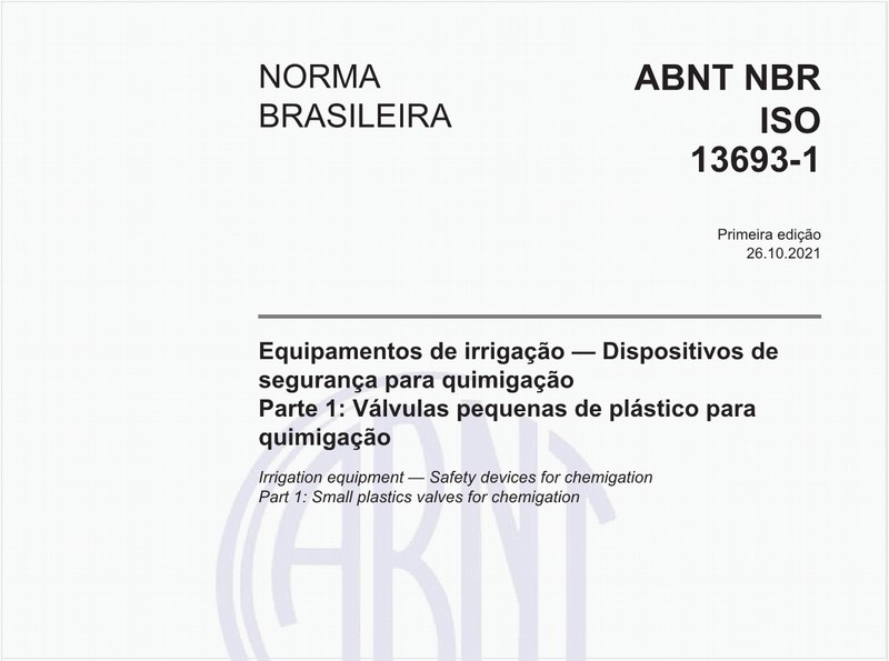 Equipamentos de irrigação — Dispositivos de segurança para quimigação - Parte 1: Válvulas pequenas de plástico para quimigação
