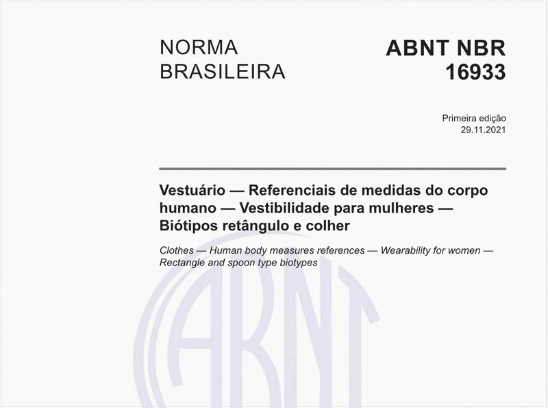 Vestuário — Referenciais de medidas do corpo humano — Vestibilidade para mulheres — Biótipos retângulo e colher