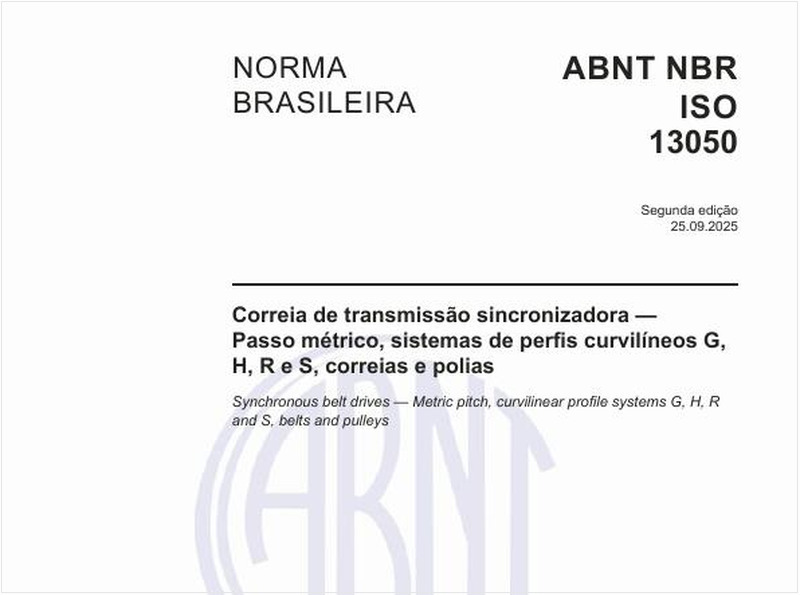 Correia de transmissão sincronizadora — Passo métrico, sistemas de perfis curvilíneos G, H, R e S, correias e polias