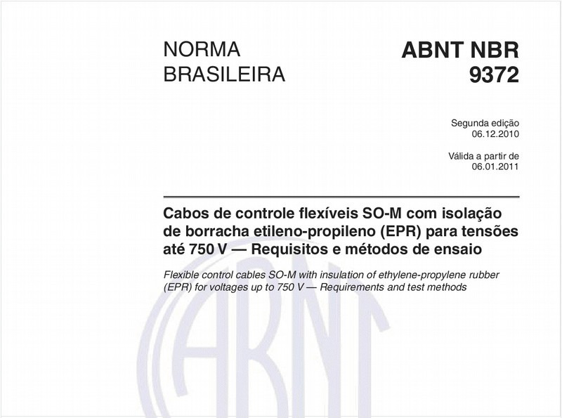Cabos de controle flexíveis SO-M com isolação de borracha etileno-propileno (EPR) para tensões até 750 V — Requisitos e métodos de ensaio