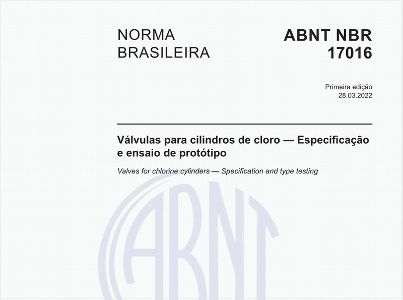 Válvulas para cilindros de cloro - Especificação e ensaio de protótipo