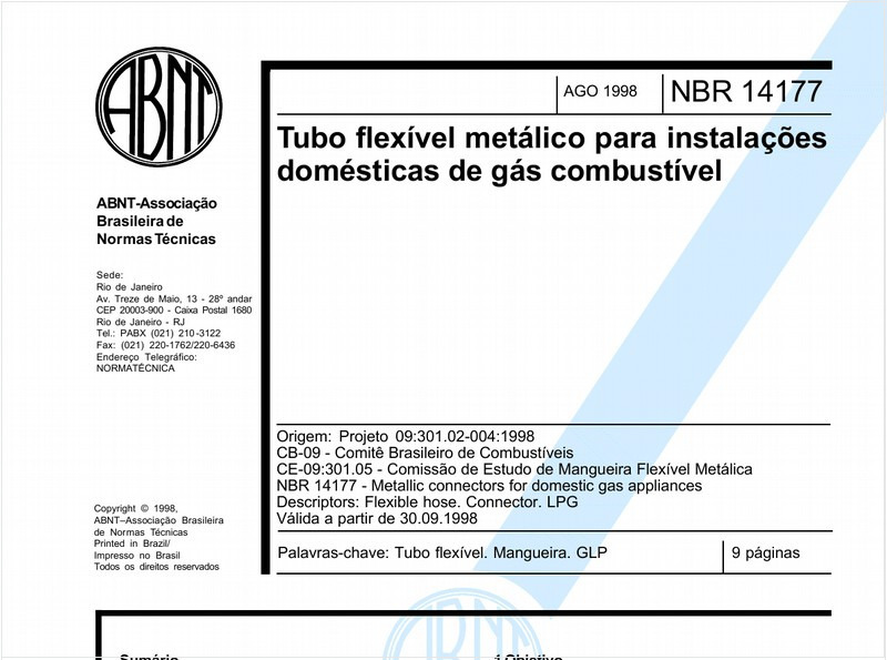 Tubo flexível metálico para instalações de gás combustível de baixa pressão