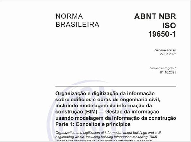 Organização da informação acerca de trabalhos da construção - Gestão da informação usando a modelagem da informação da construção - Parte 1: Conceitos e princípios