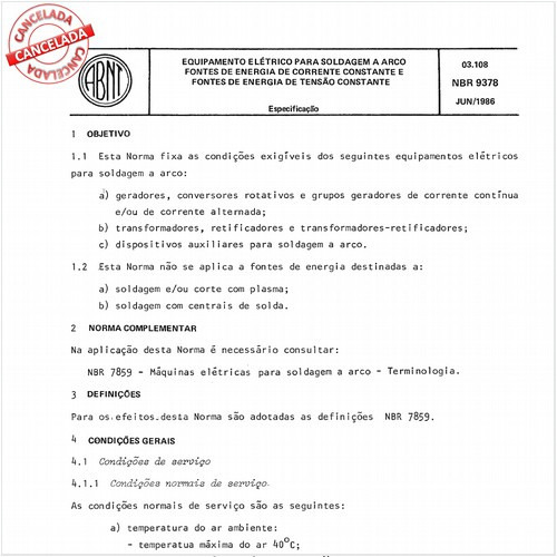 Equipamento elétrico para soldagem a arco - Fontes de energia de corrente constante e fontes de energia de tensão constante
