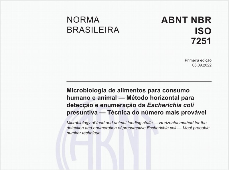 Microbiologia de alimentos para consumo humano e animal - Método horizontal para detecção e enumeração da Escherichia coli presuntiva - Técnica do número mais provável