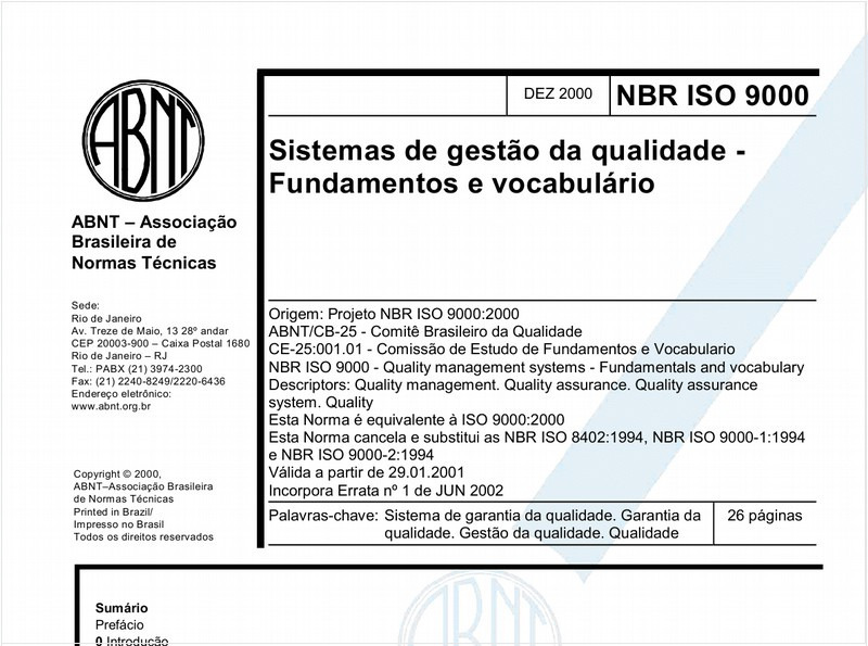 Sistemas de gestão da qualidade - Fundamentos e vocabulário