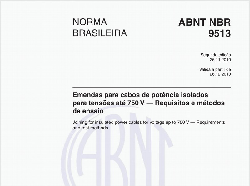 Emendas para cabos de potência isolados para tensões até 750 V — Requisitos e métodos de ensaio
