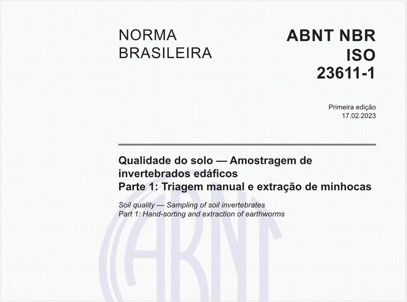 Qualidade do solo — Amostragem de invertebrados edáficos Parte 1: Triagem manual e extração de minhocas