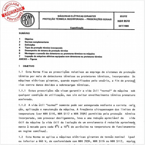 Máquinas elétricas girantes - Proteção térmica incorporada - Prescrições gerais