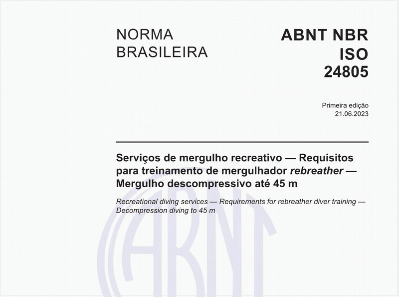 Serviços de mergulho recreativo — Requisitos para treinamento de mergulhador rebreather — Mergulho descompressivo até 45 m