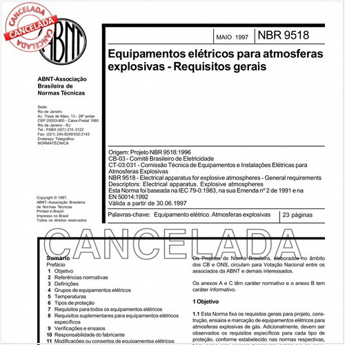Equipamentos elétricos para atmosferas explosivas - Requisitos gerais
