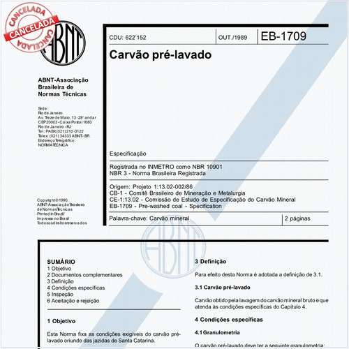 Carvão pré-lavado - Especificação