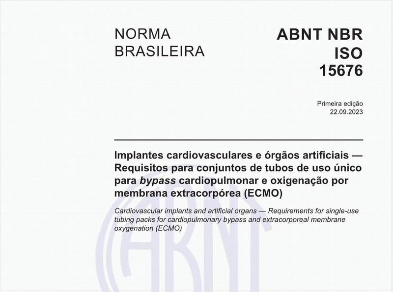 Implantes cardiovasculares e órgãos artificiais — Requisitos para conjuntos de tubos de uso único para bypass cardiopulmonar e oxigenação por membrana extracorpórea (ECMO)