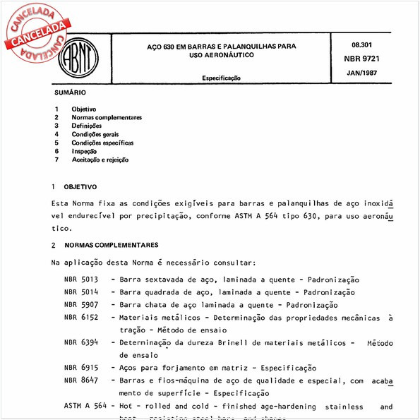 Aço 630 em barras e palanquilhas para uso aeronáutico