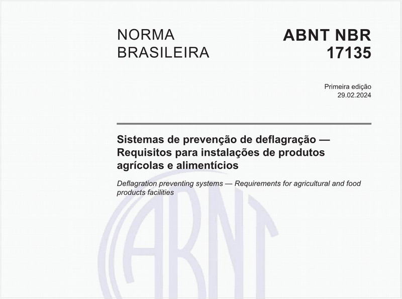 Sistemas de prevenção de deflagração — Requisitos para instalações de produtos agrícolas e alimentícios