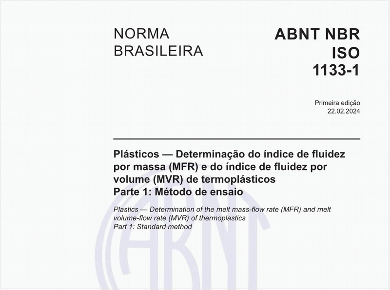 Plásticos — Determinação do índice de fluidez por massa (MFR) e do índice de fluidez por volume (MVR) de termoplásticos - Parte 1: Método de ensaio