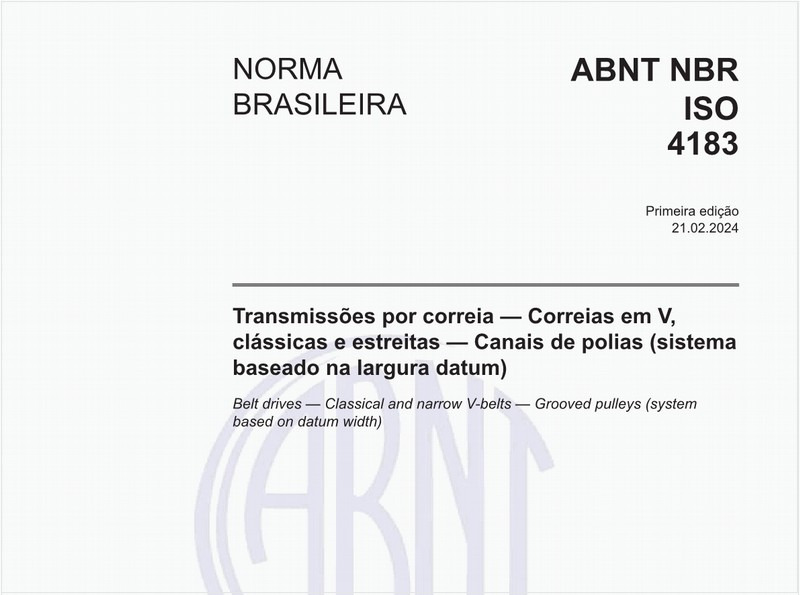 Transmissões por correia — Correias em V, clássicas e estreitas — Canais de polias (sistema baseado na largura datum)