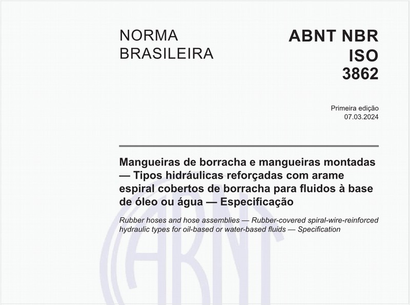 Mangueiras de borracha e mangueiras montadas — Tipos hidráulicas reforçadas com arame espiral cobertos de borracha para fluidos à base de óleo ou água — Especificação