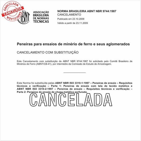 Peneiras para ensaios de minério de ferro e seus aglomerados